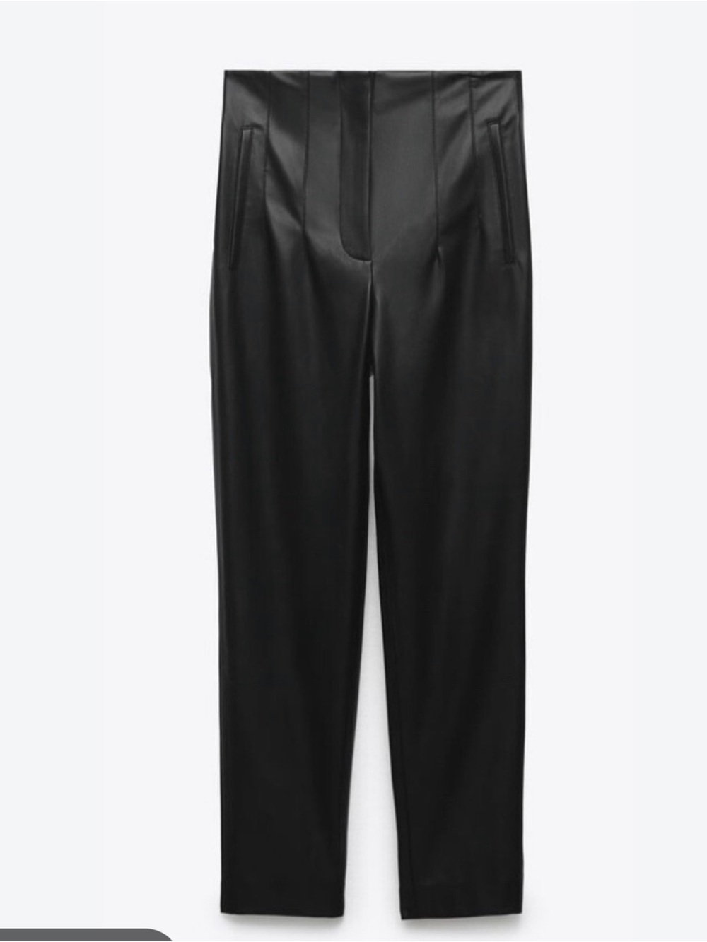 ZARA Vegan Leather Pants Black High Rise Straight Leg Size L